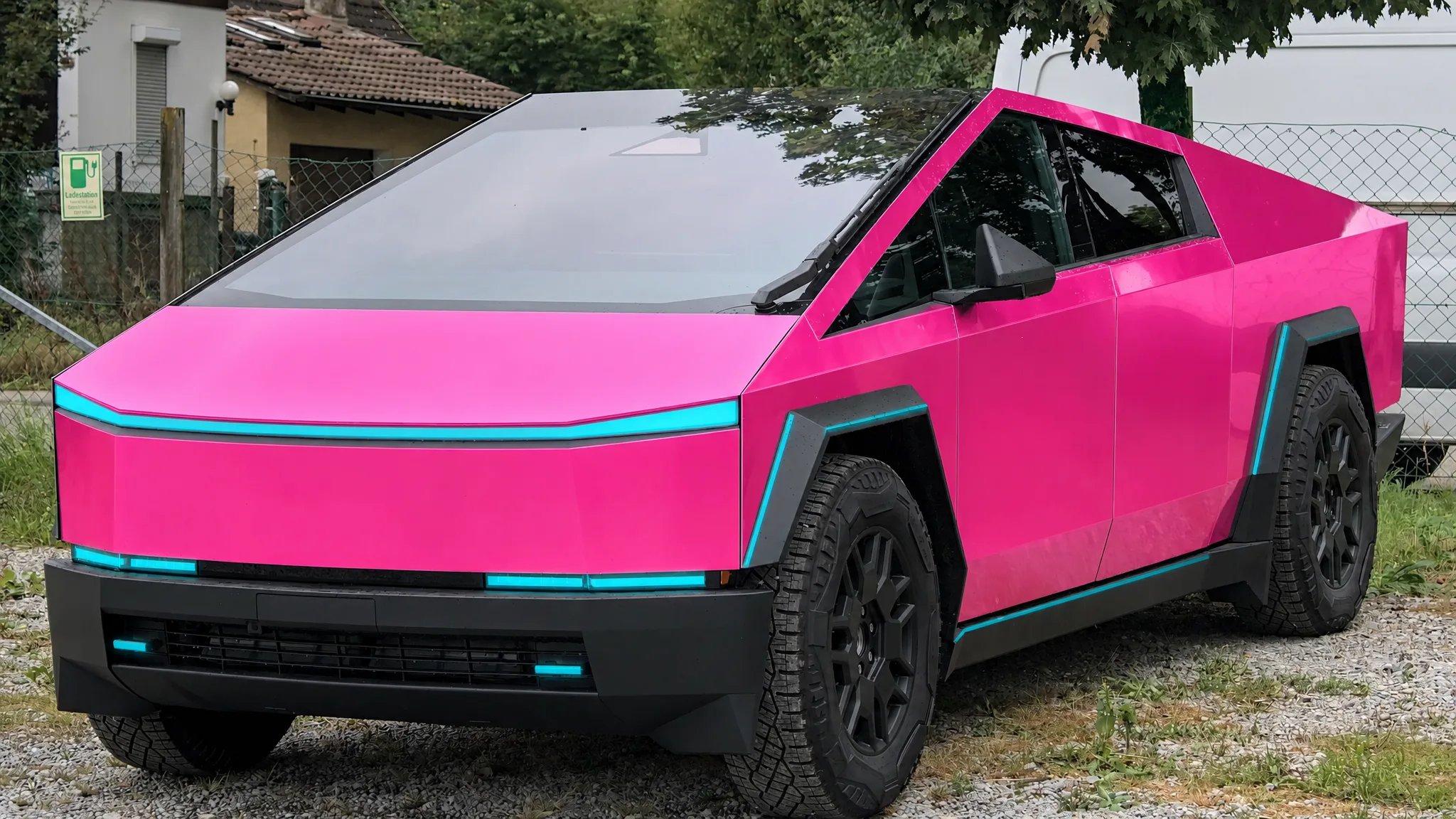Neon Pink with Cyan Accents Cybertruck wrap