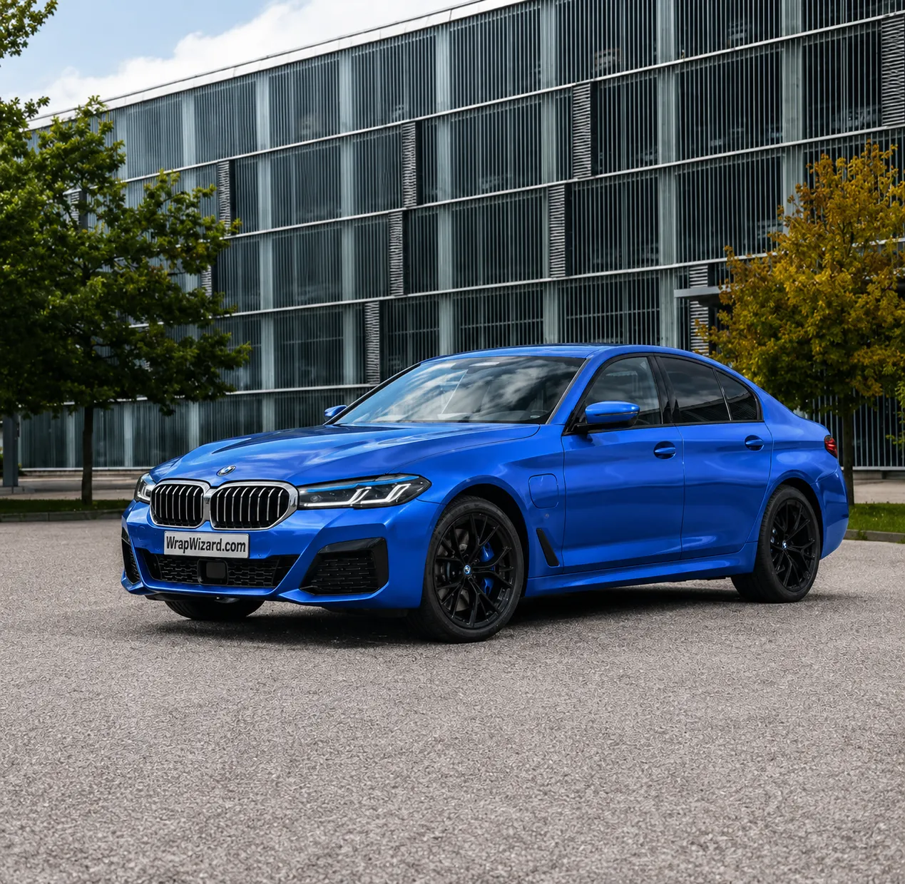 Gloss Blue vinyl wrap on BMW 5 Series