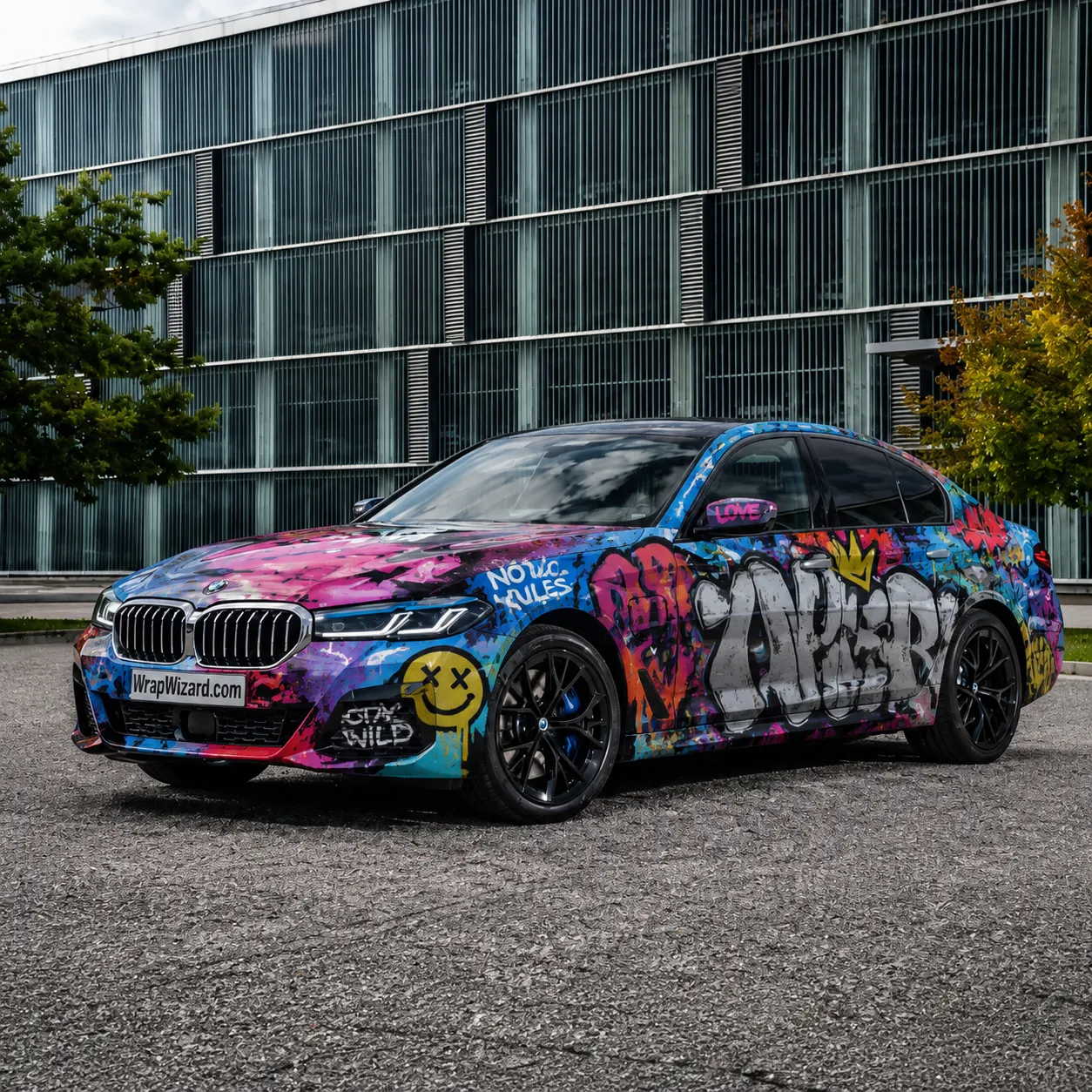 Custom Graffiti vinyl wrap on BMW 5 Series