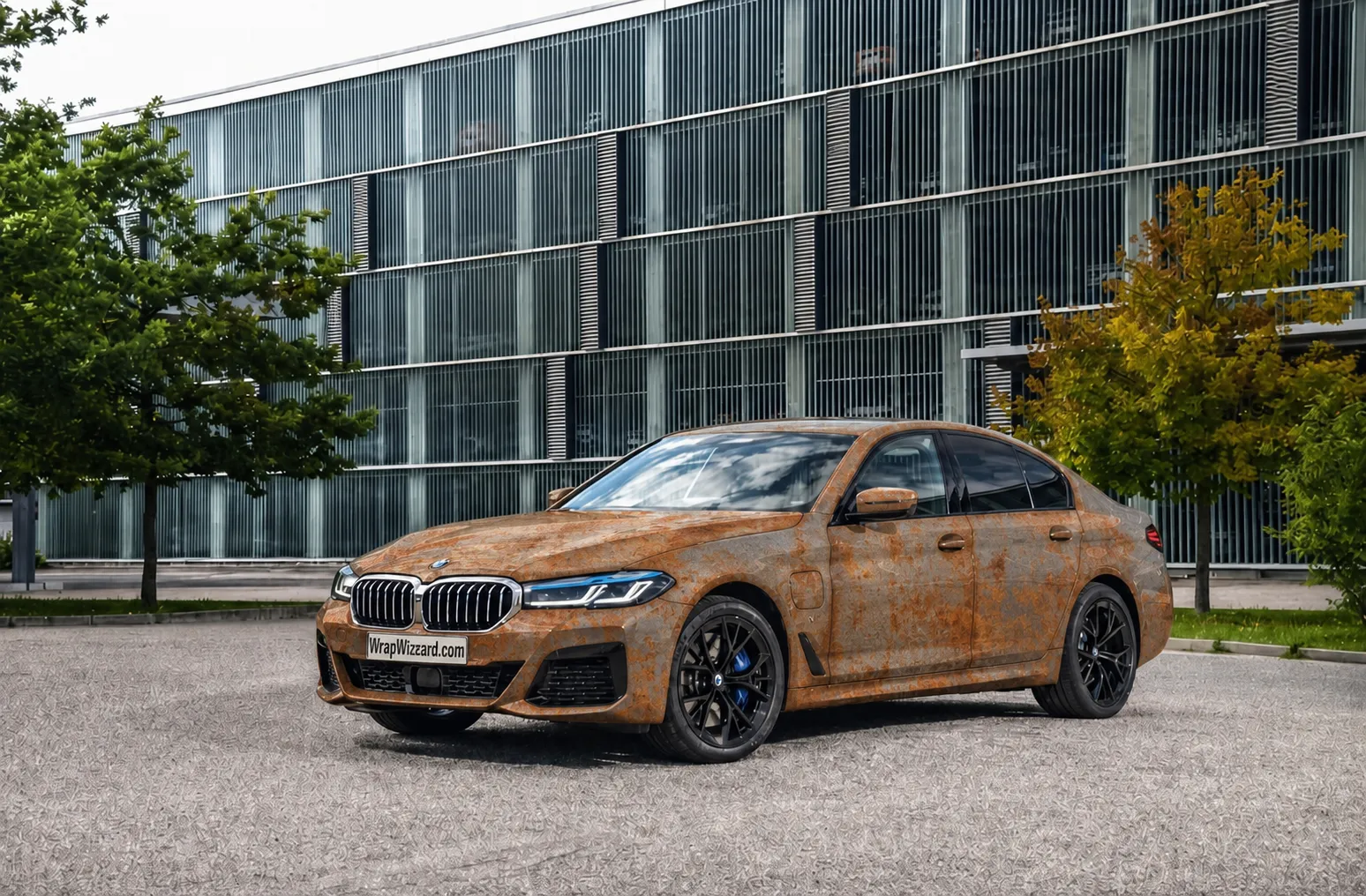 Custom Rust Patina vinyl wrap on BMW 5 Series