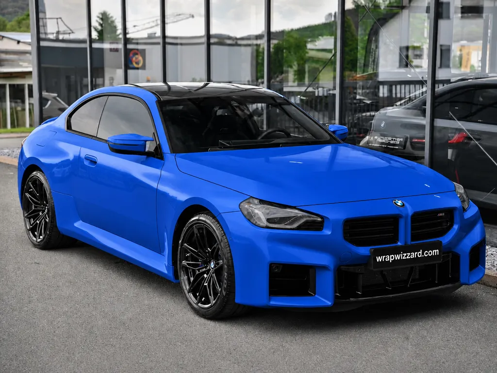 Gloss Blue vinyl wrap on BMW M2