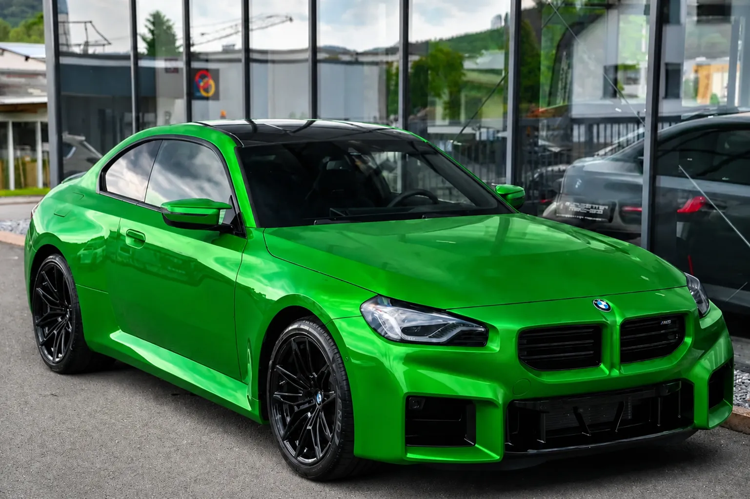 Gloss Green vinyl wrap on BMW M2
