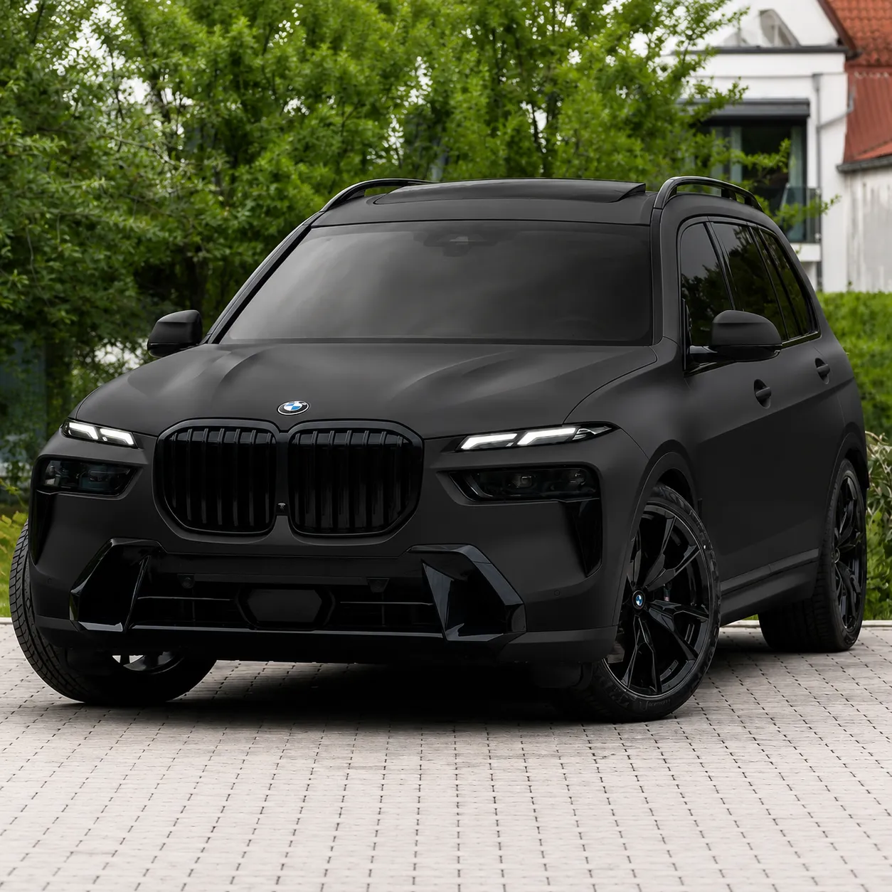 BMW X7 in matte black vinyl wrap