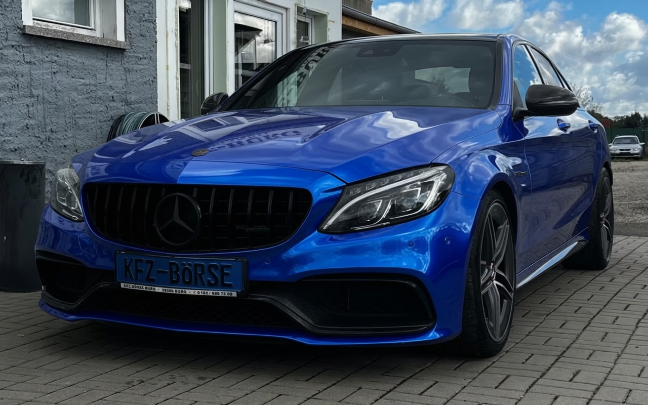 Gloss Blue vinyl wrap on Mercedes-Benz C-Class