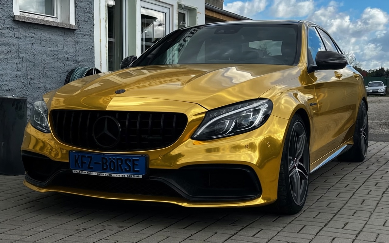 Gloss Gold vinyl wrap on Mercedes-Benz C-Class