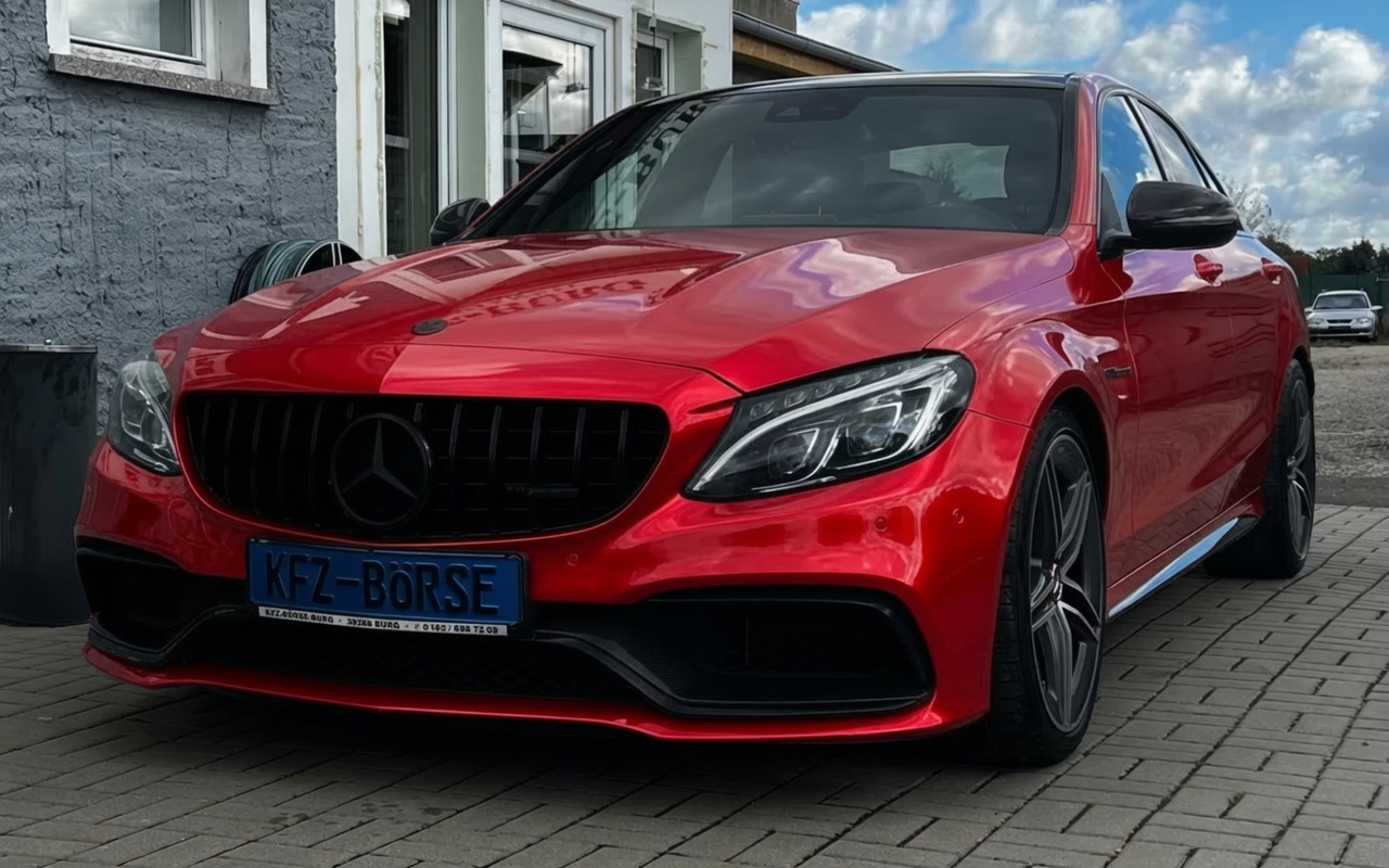 Gloss Red vinyl wrap on Mercedes-Benz C-Class