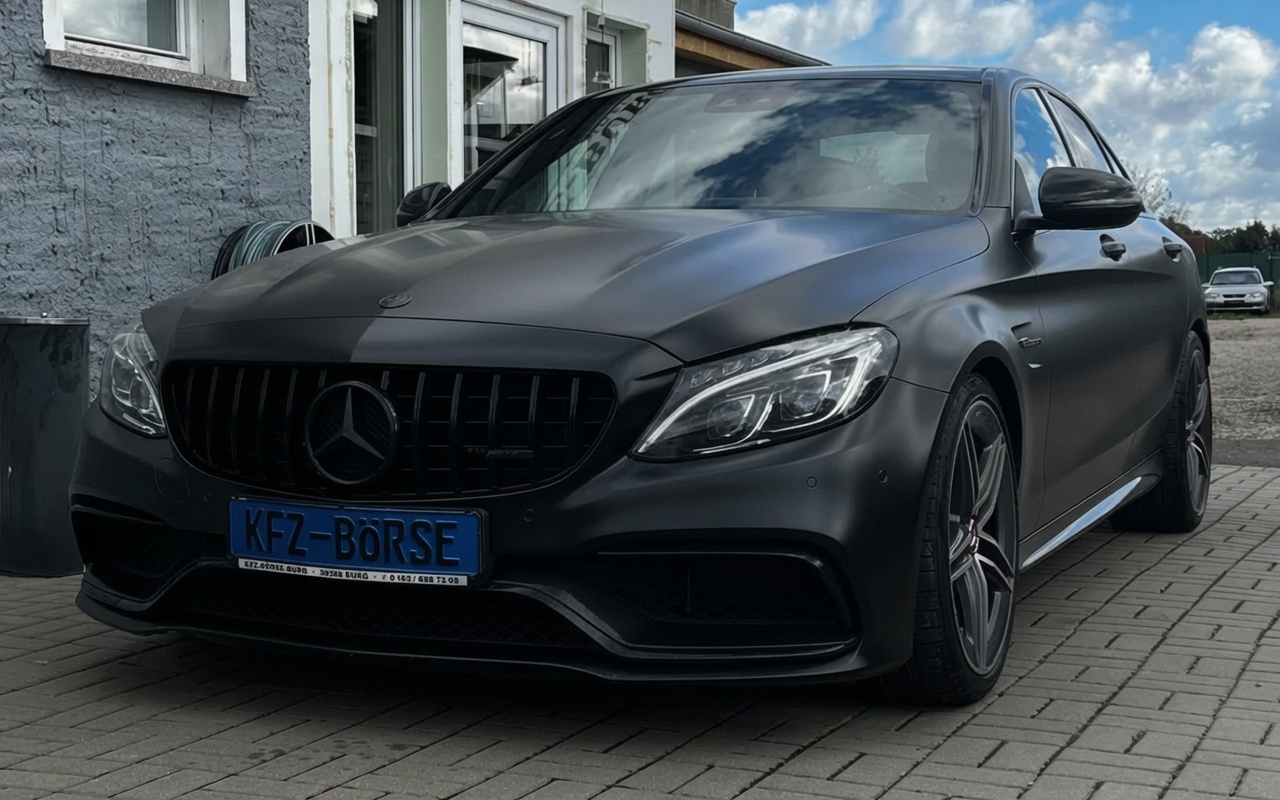 Mercedes-Benz C-Class in satin black vinyl wrap