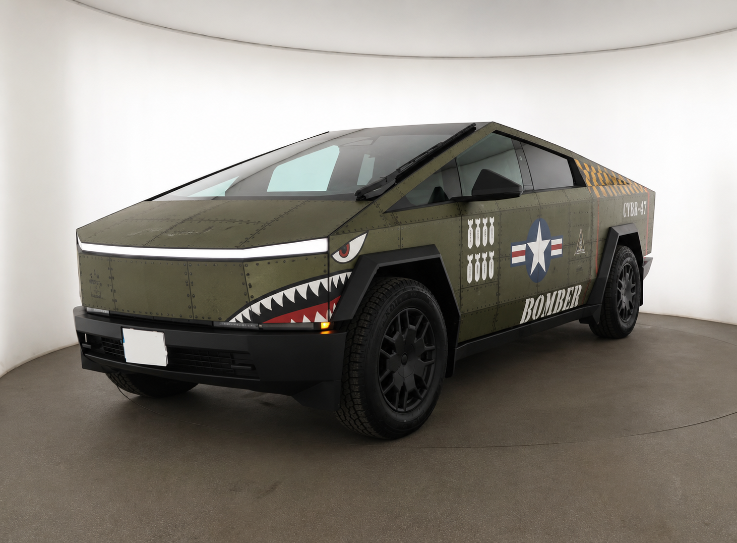 Bomber style vinyl wrap on Tesla Cybertruck