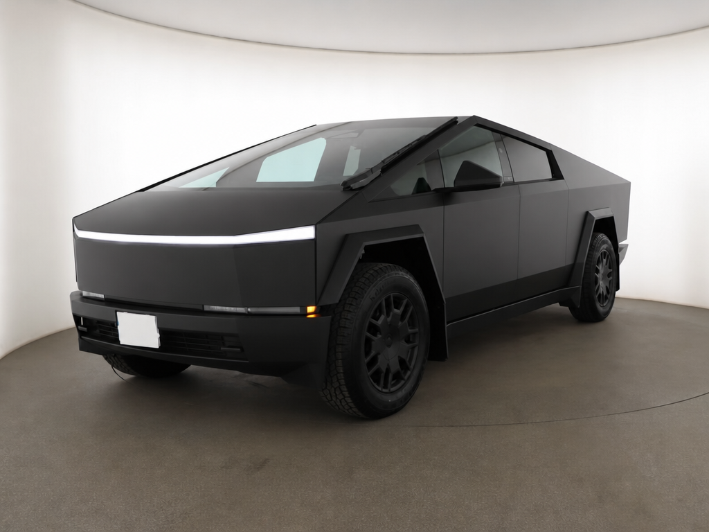 Tesla Cybertruck in matte black vinyl wrap