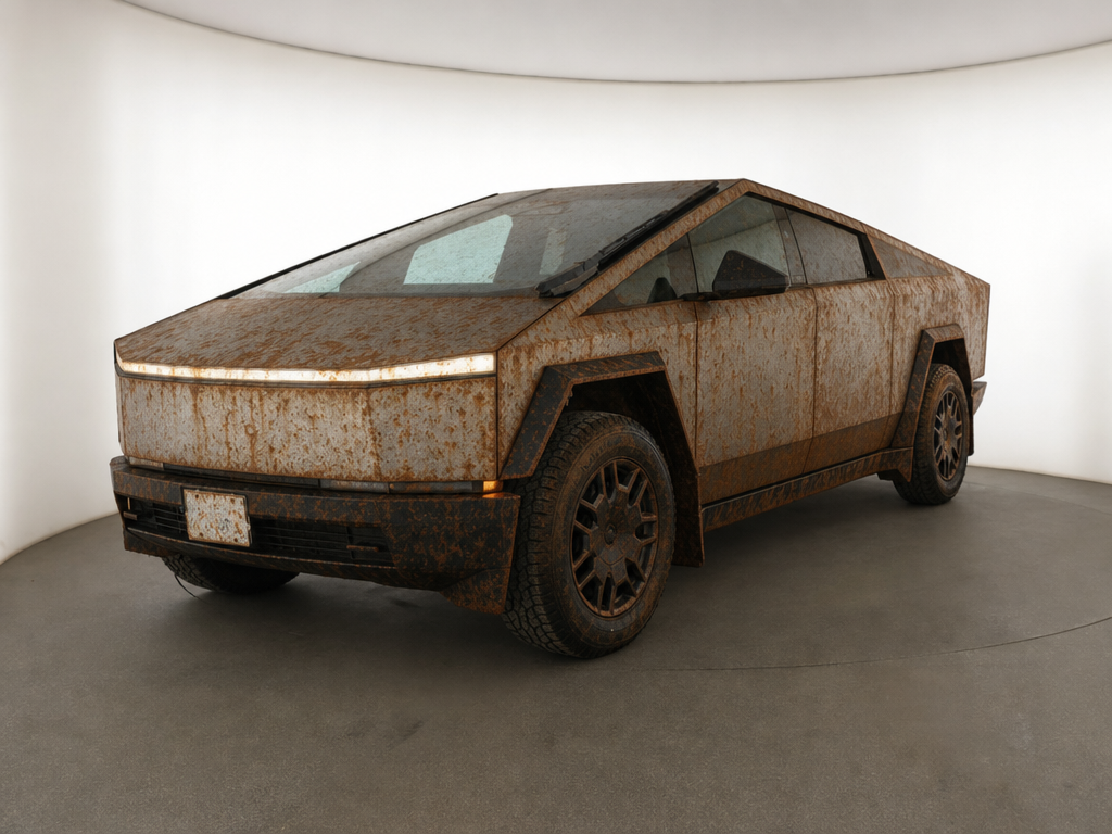 Rust patina vinyl wrap on Tesla Cybertruck