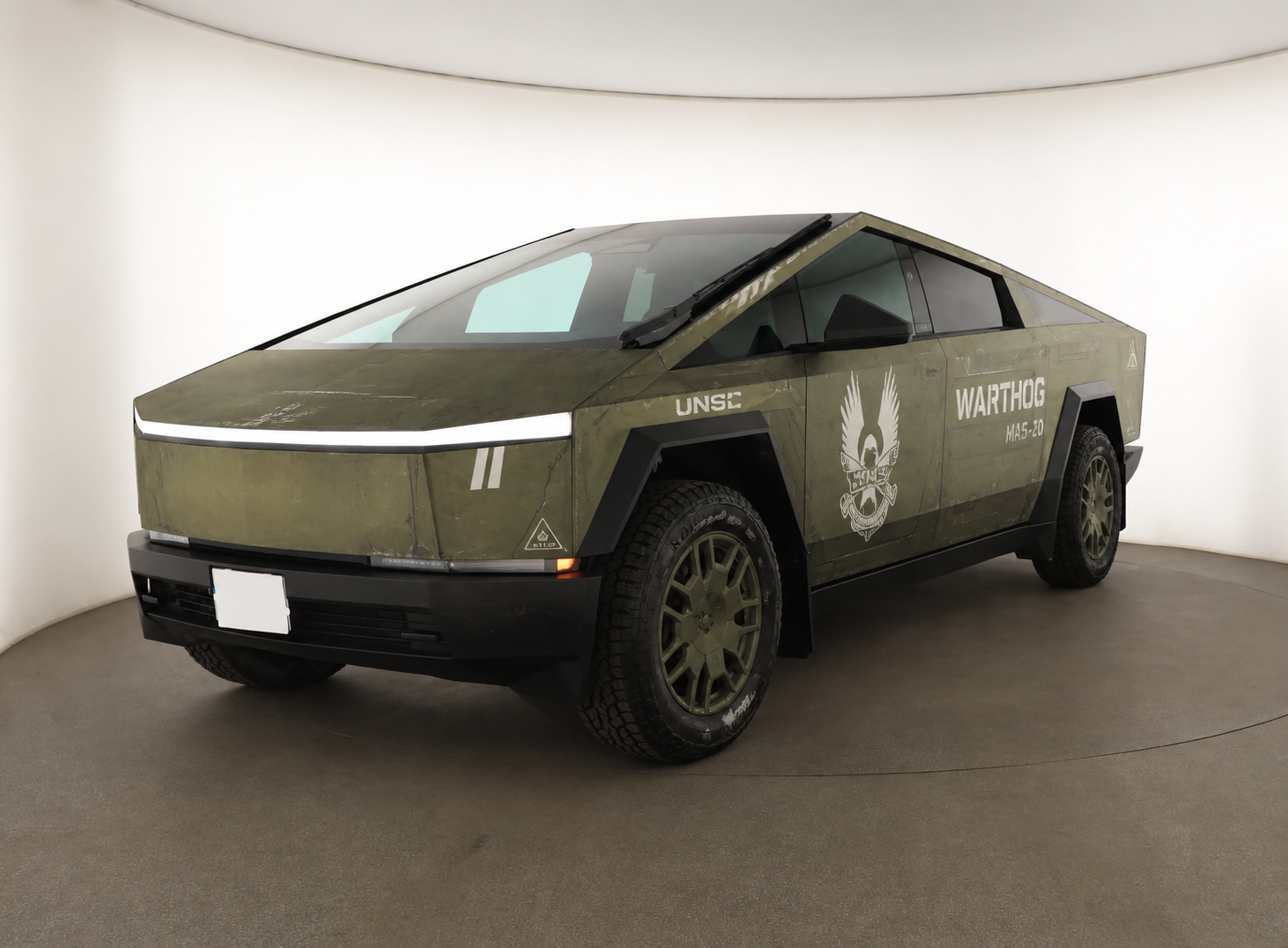 Warthog inspired vinyl wrap on Tesla Cybertruck