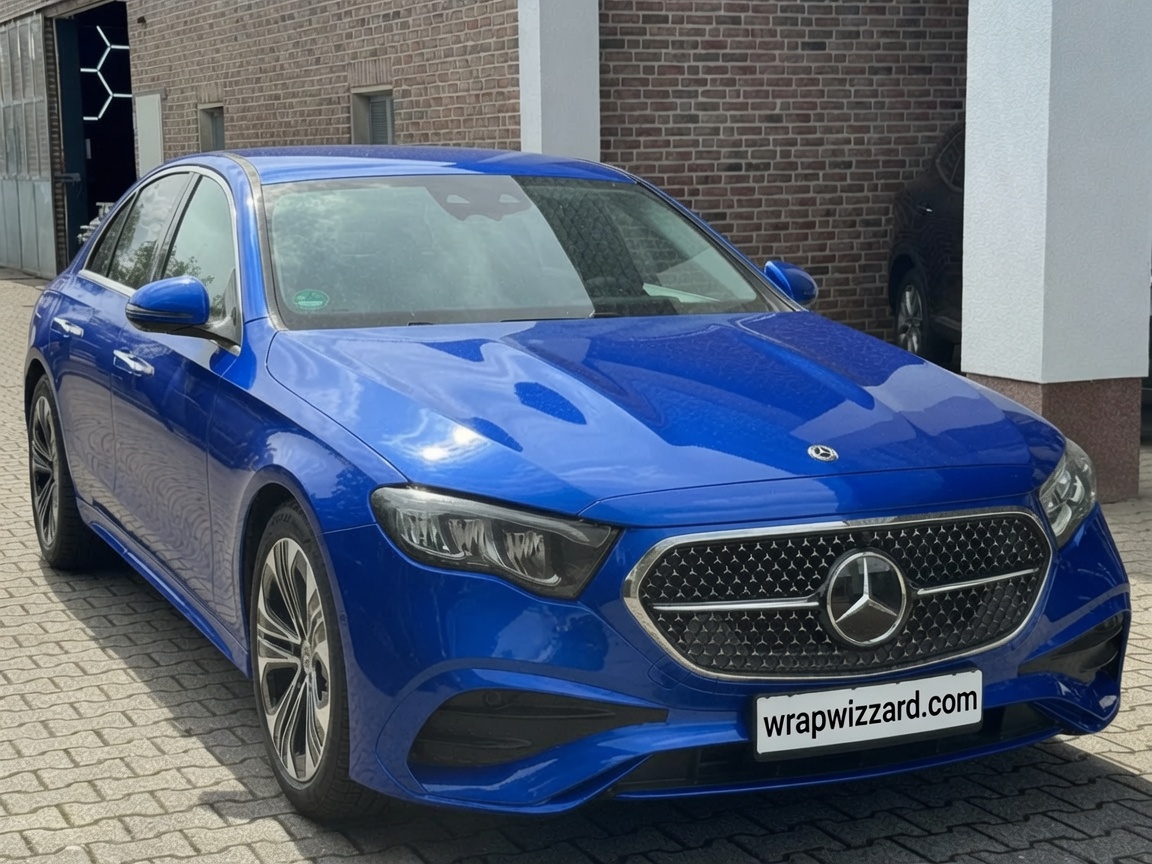 Gloss Blue vinyl wrap on Mercedes-Benz E-Class