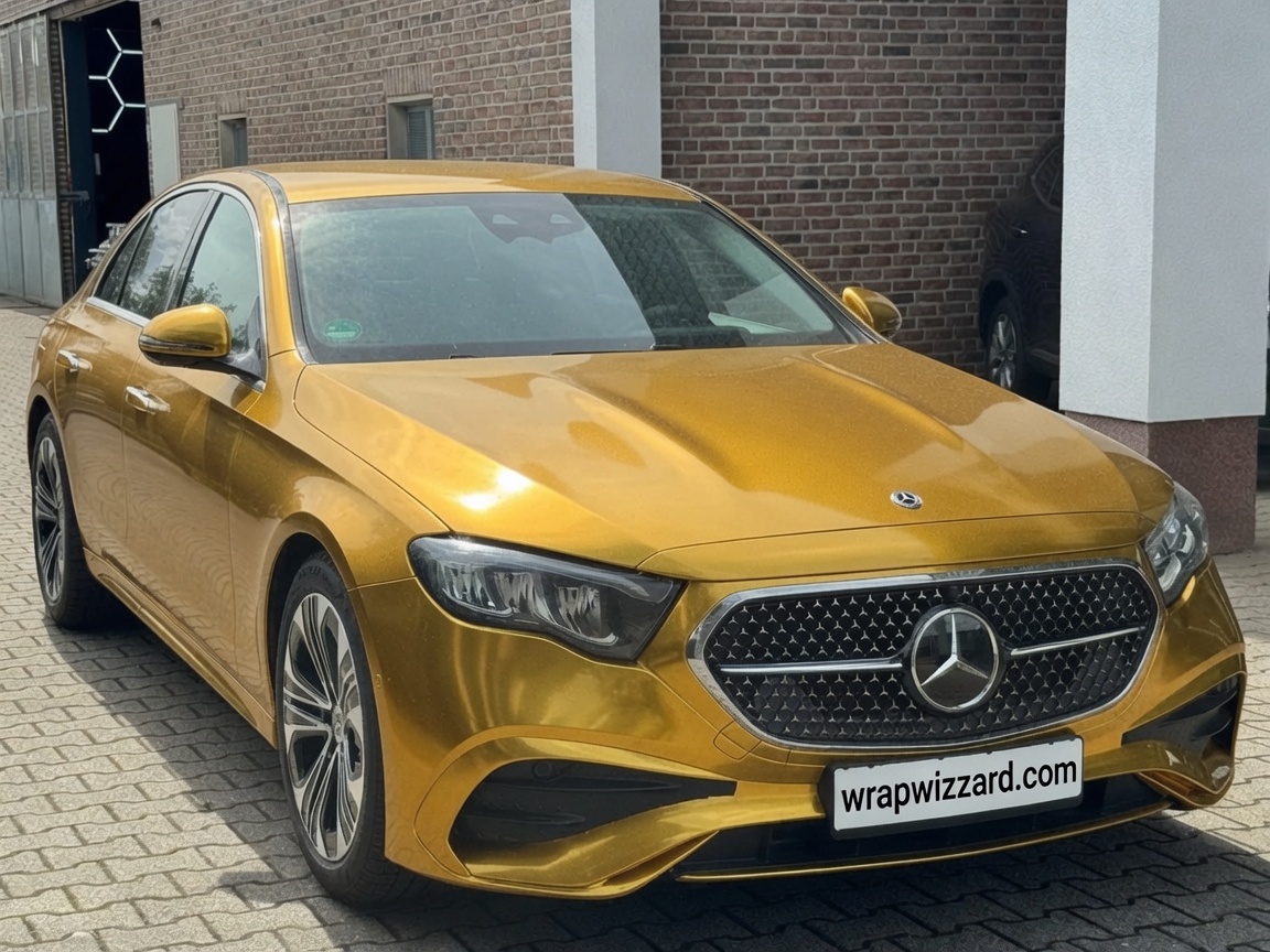 Gloss Gold vinyl wrap on Mercedes-Benz E-Class