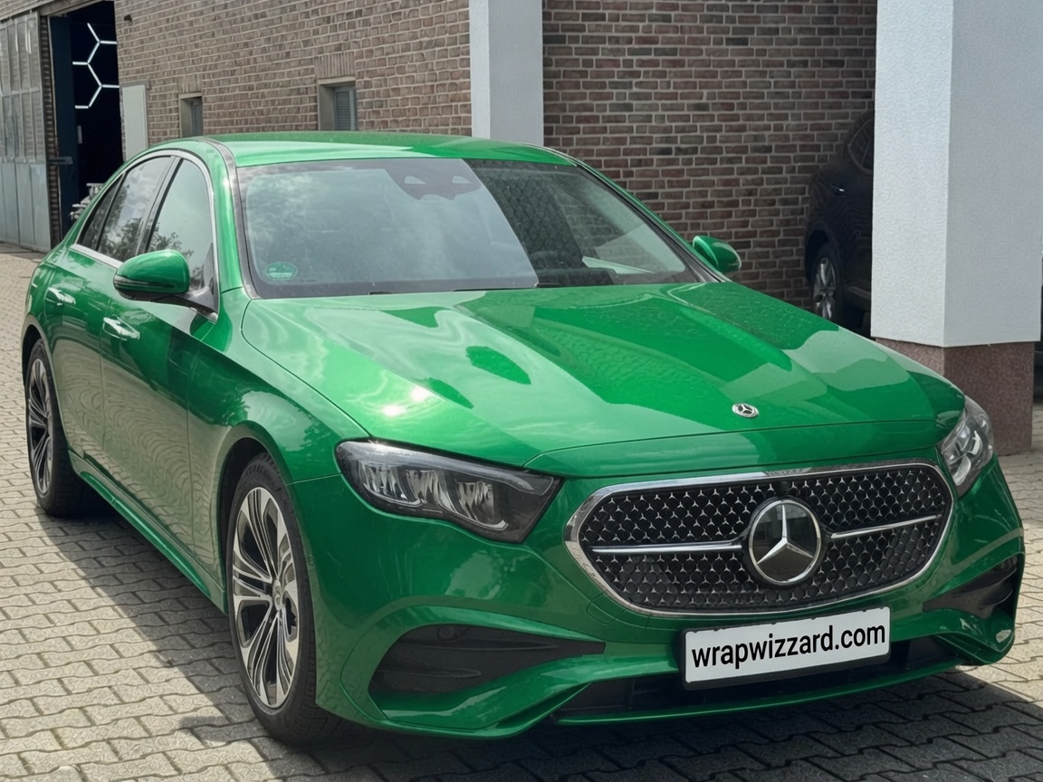 Gloss Green vinyl wrap on Mercedes-Benz E-Class