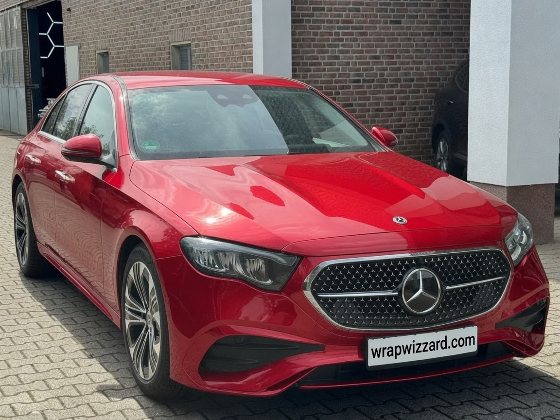 Gloss Red vinyl wrap on Mercedes-Benz E-Class