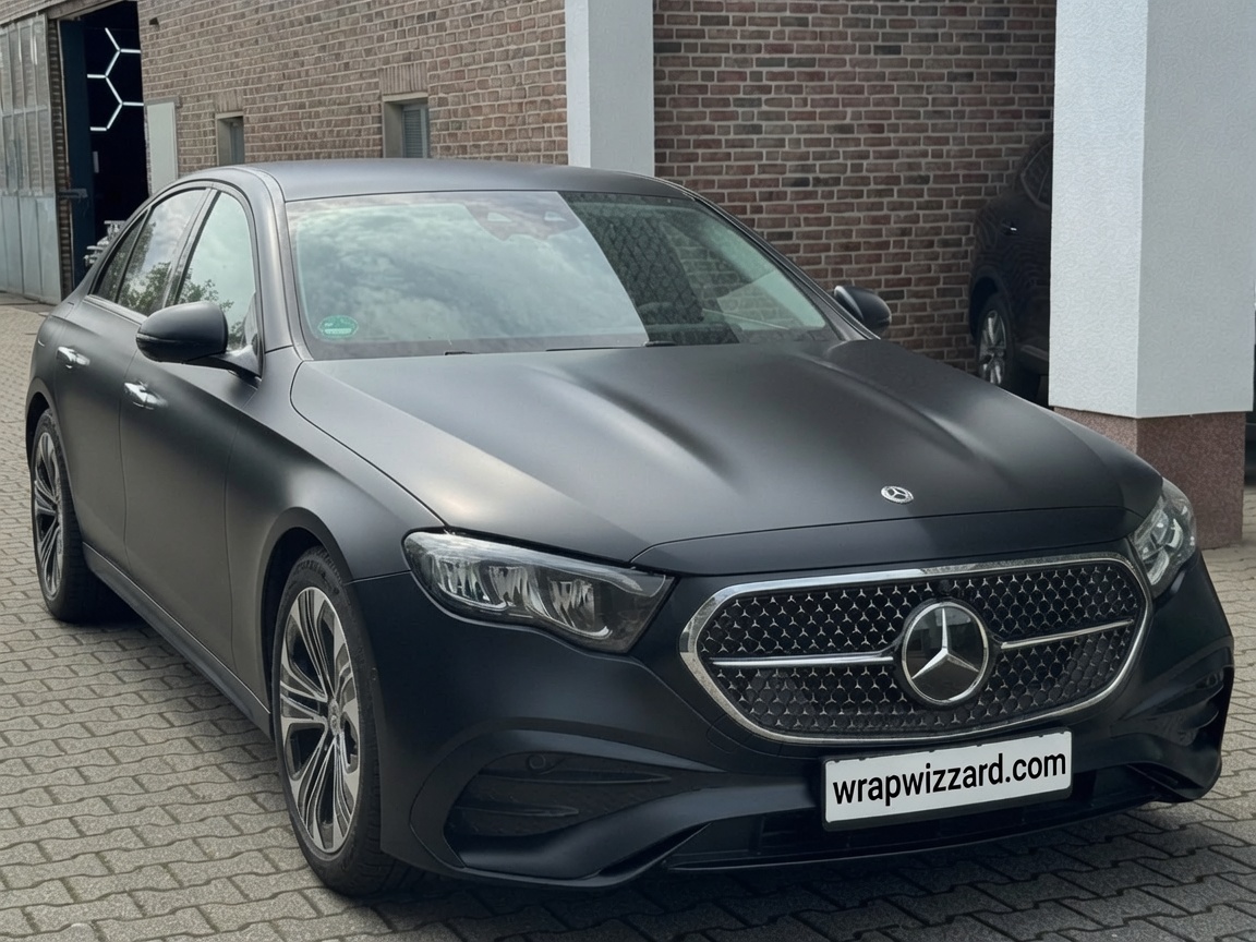 Satin Black vinyl wrap on Mercedes-Benz E-Class