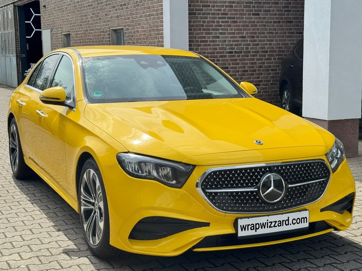 Gloss Yellow vinyl wrap on Mercedes-Benz E-Class