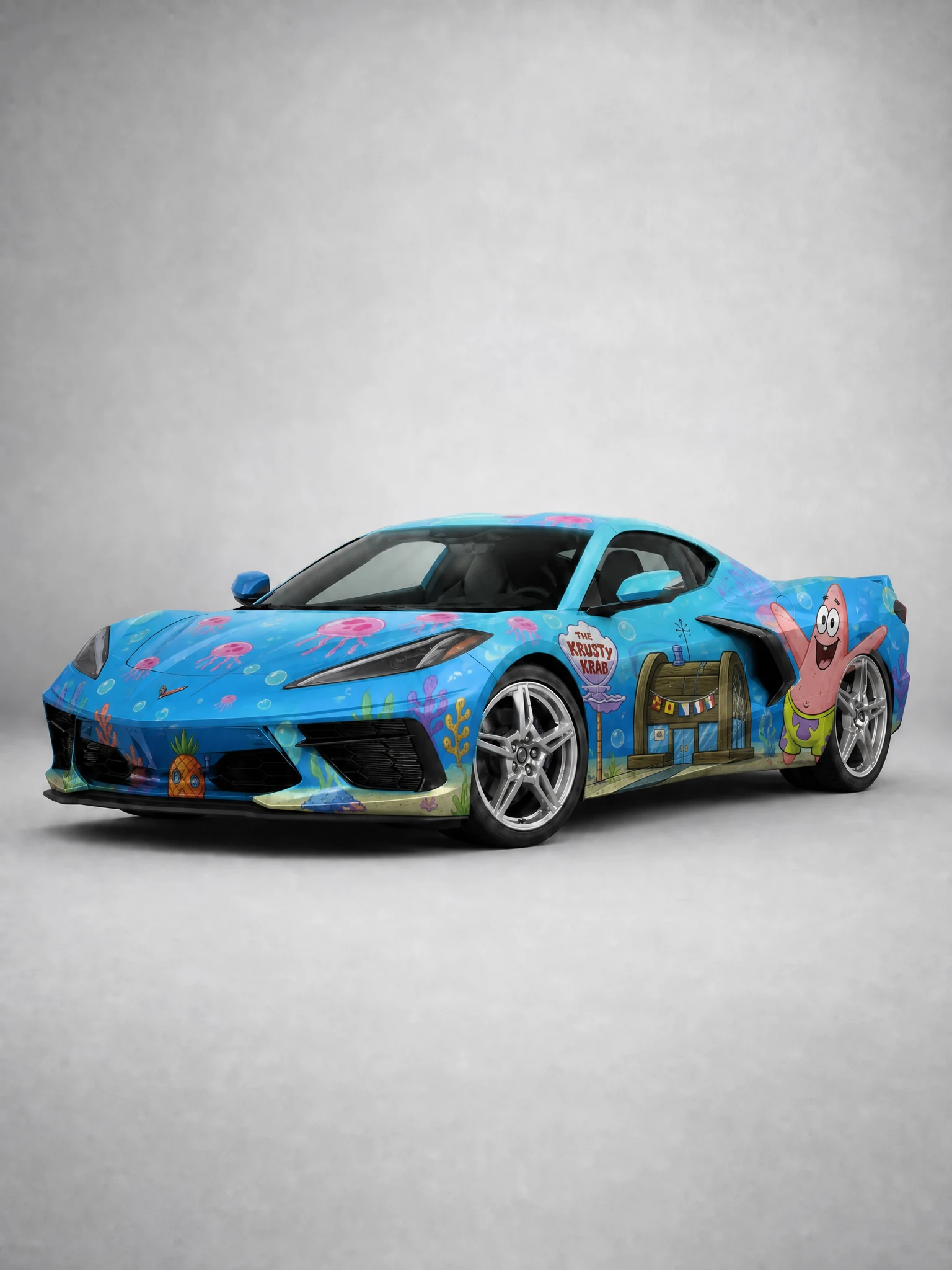 Corvette C8 in Bikini Bottom underwater scene wrap