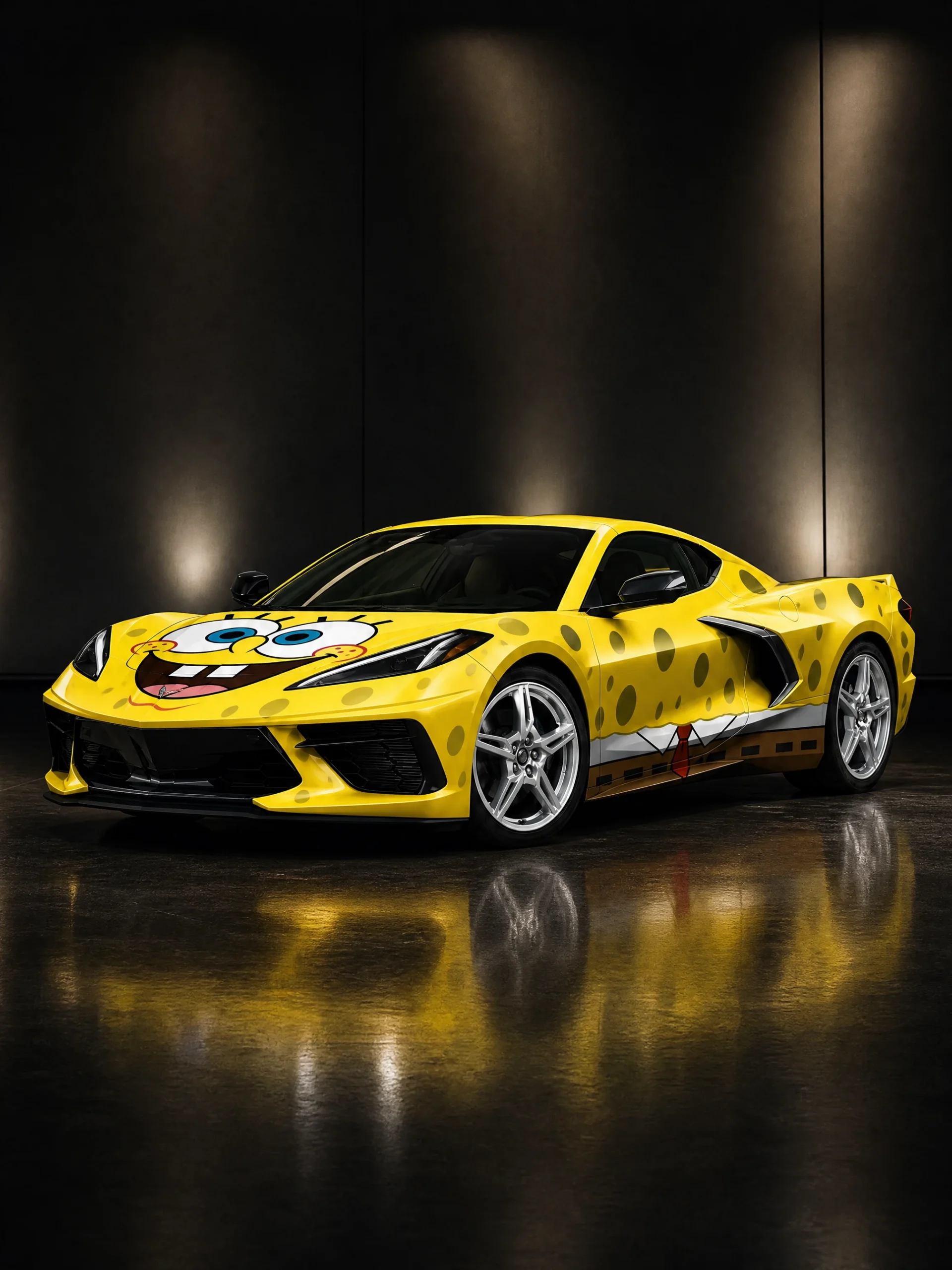 Chevrolet Corvette C8 in SpongeBob-themed vinyl wrap