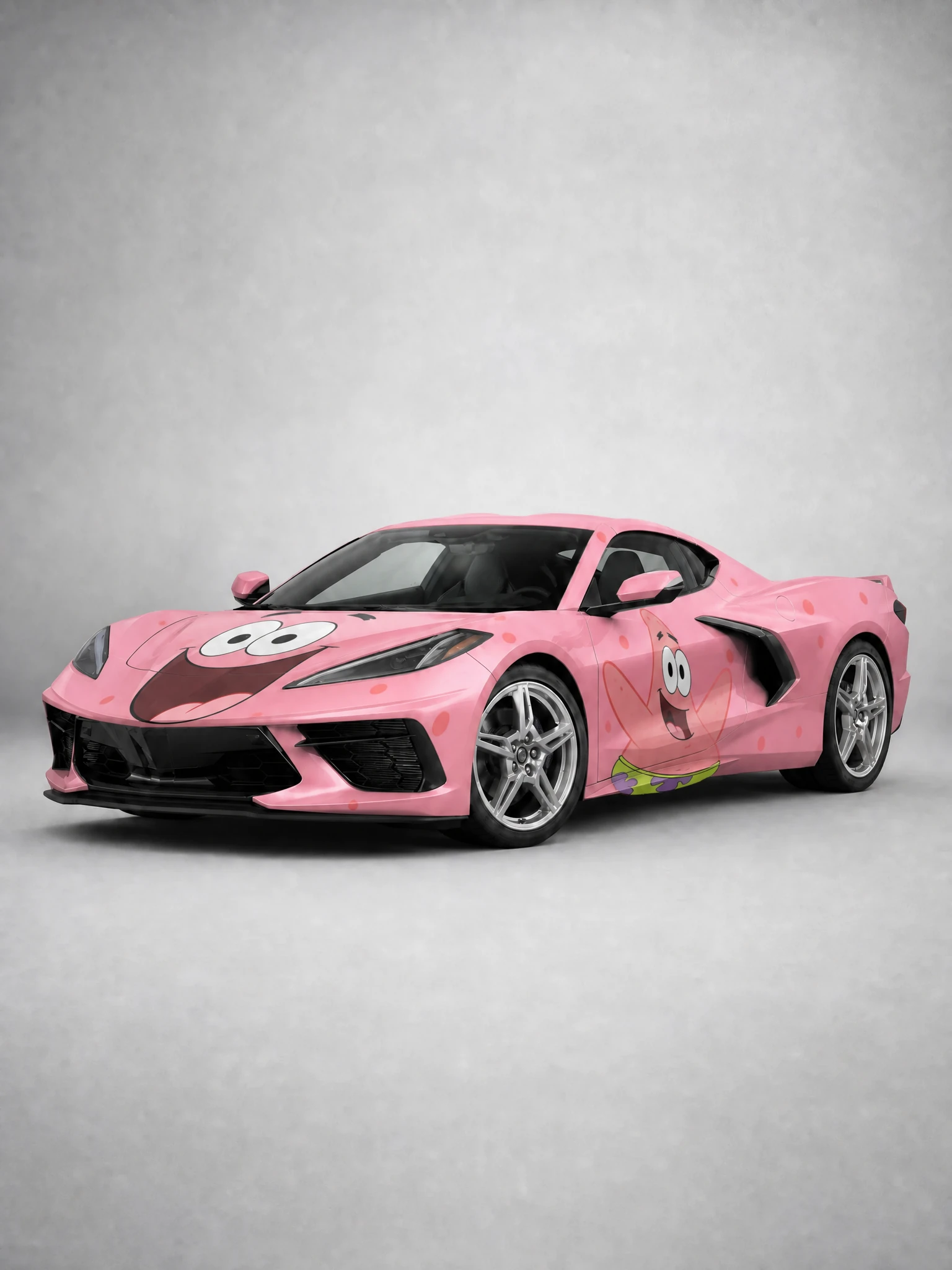 Corvette C8 in pink Patrick Star themed wrap