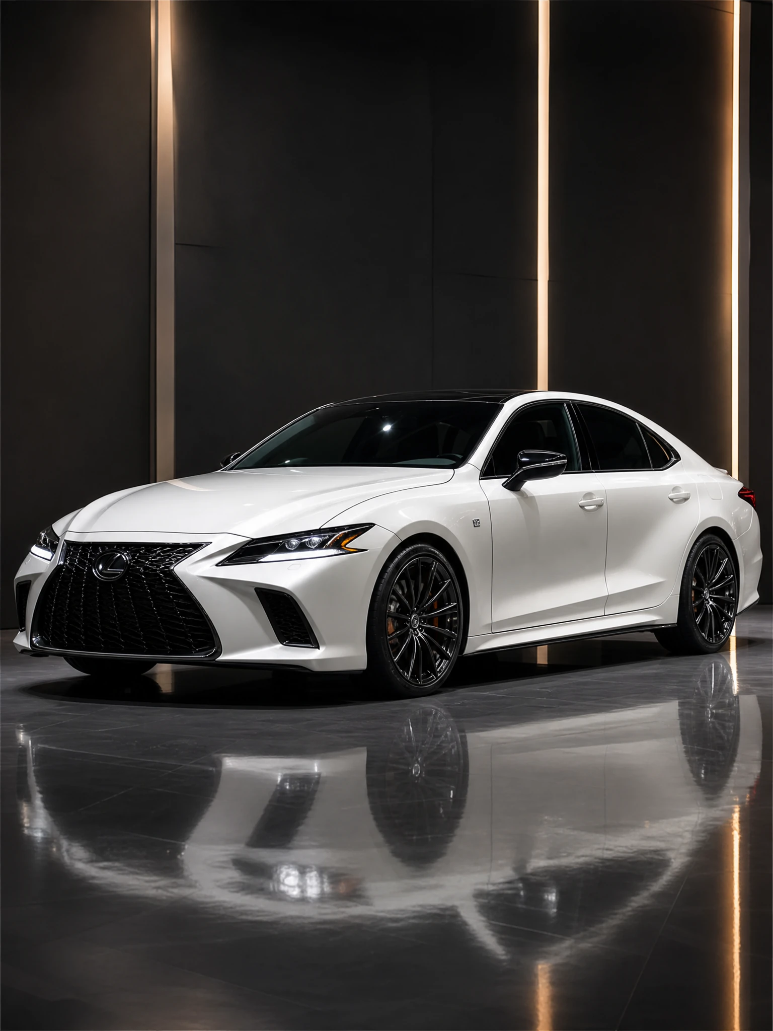 Luxury sedan in a glossy pearl white wrap