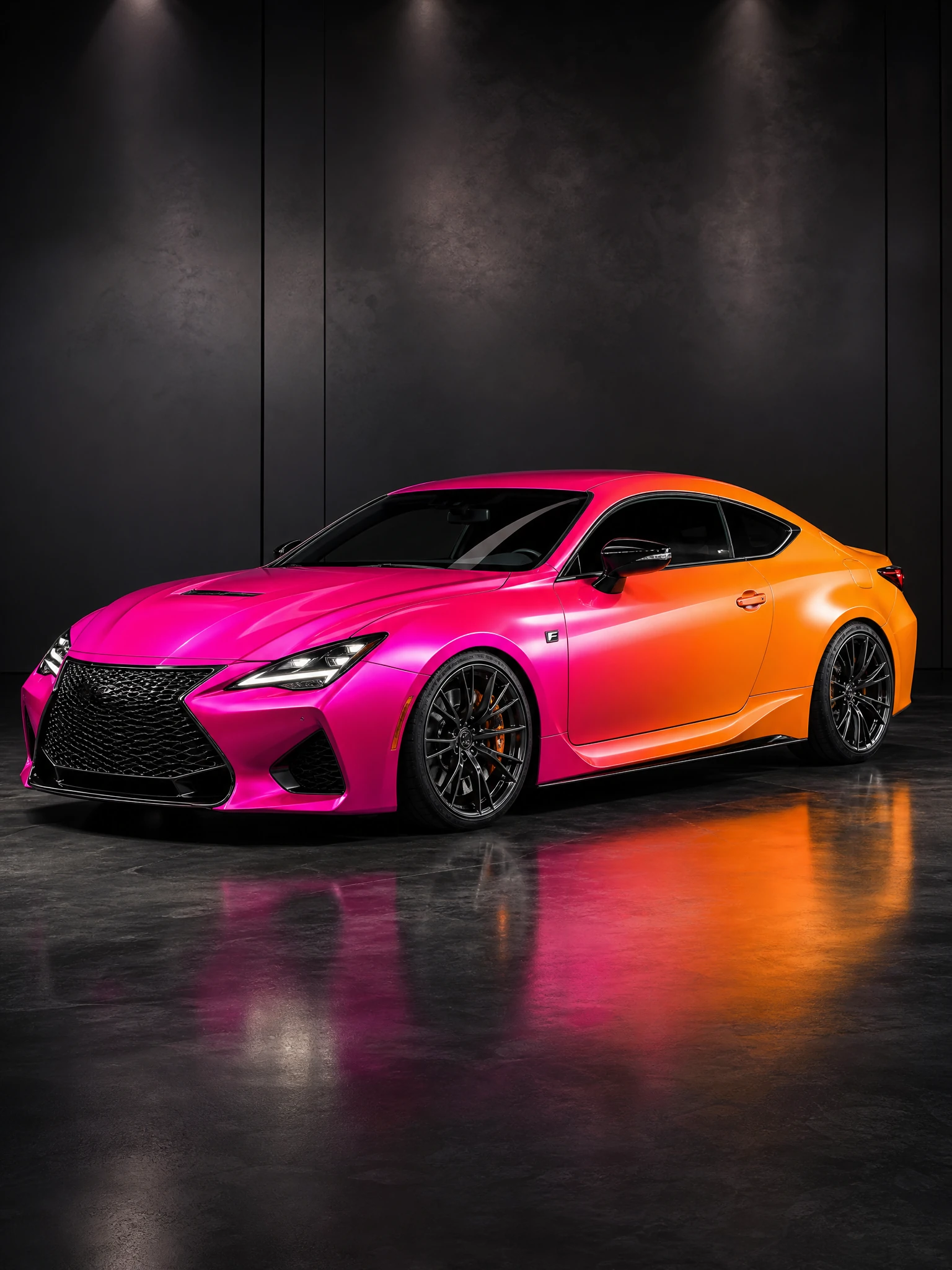 Sports coupe in a magenta-to-orange gradient wrap