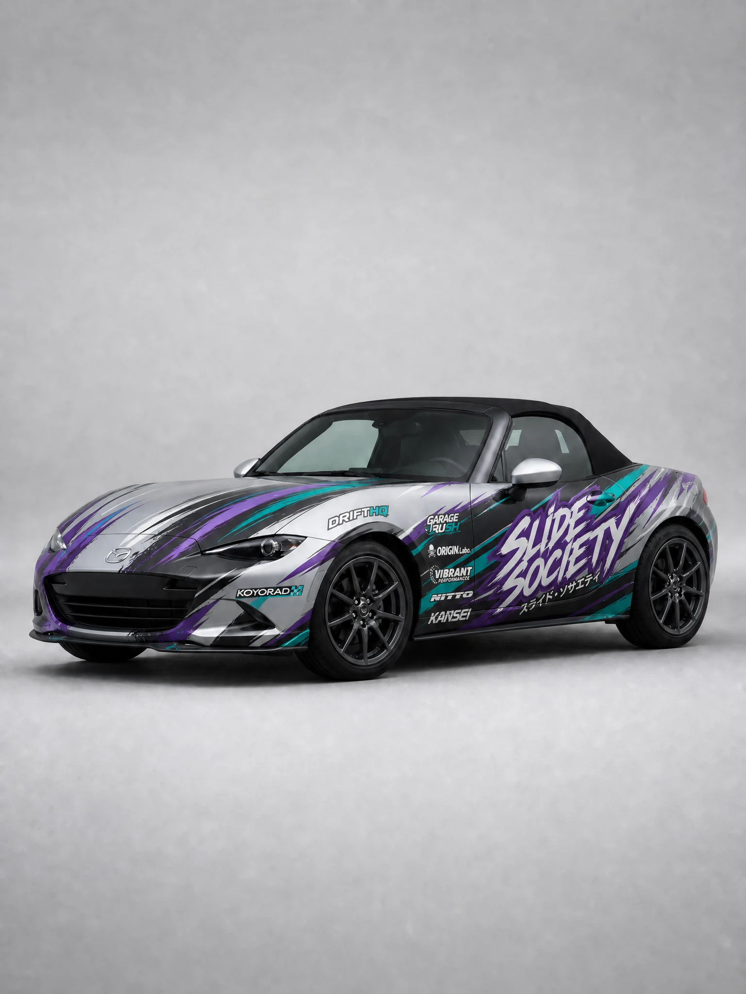 Mazda Miata in JDM drift livery wrap