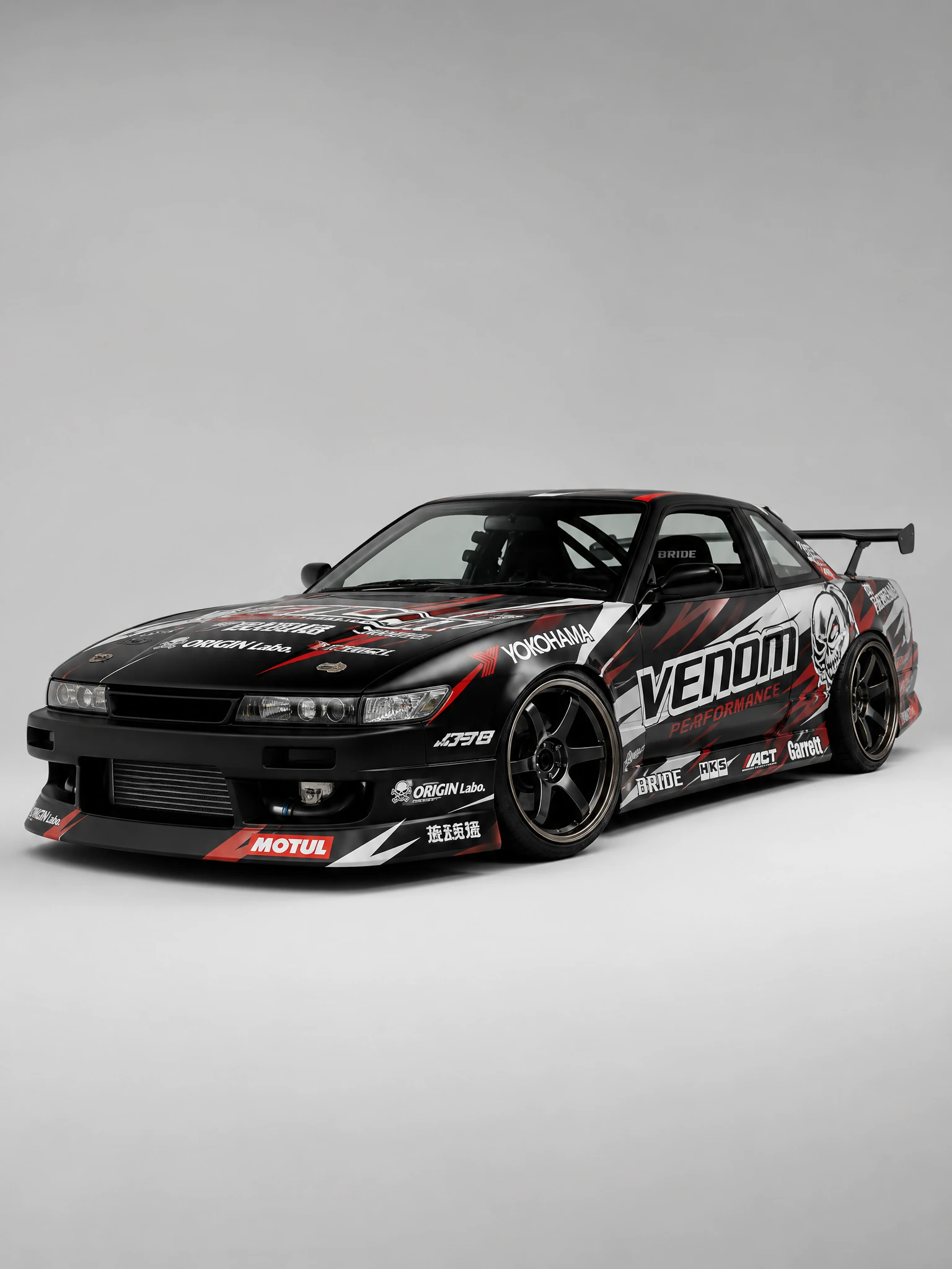 Drift car with JDM sponsor livery wrap