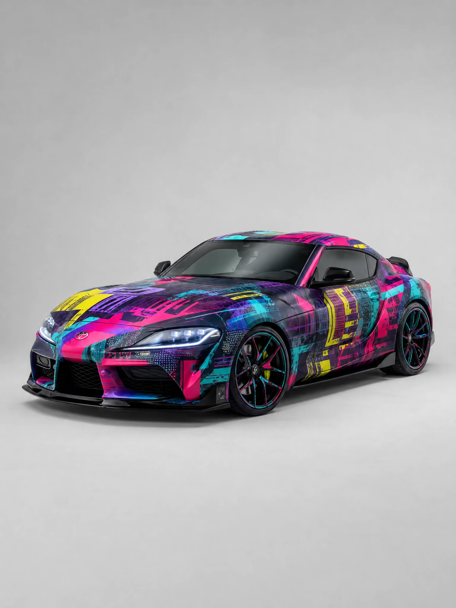 Sports car in a cyberpunk abstract neon wrap